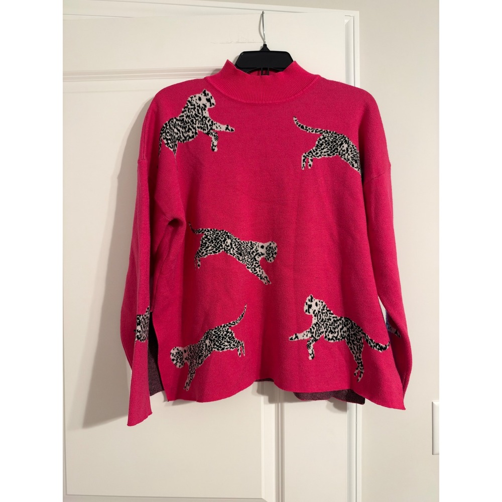 Unbranded Leopard Sweater Women XL Pink Excellent Mock Neck Animal Pullover